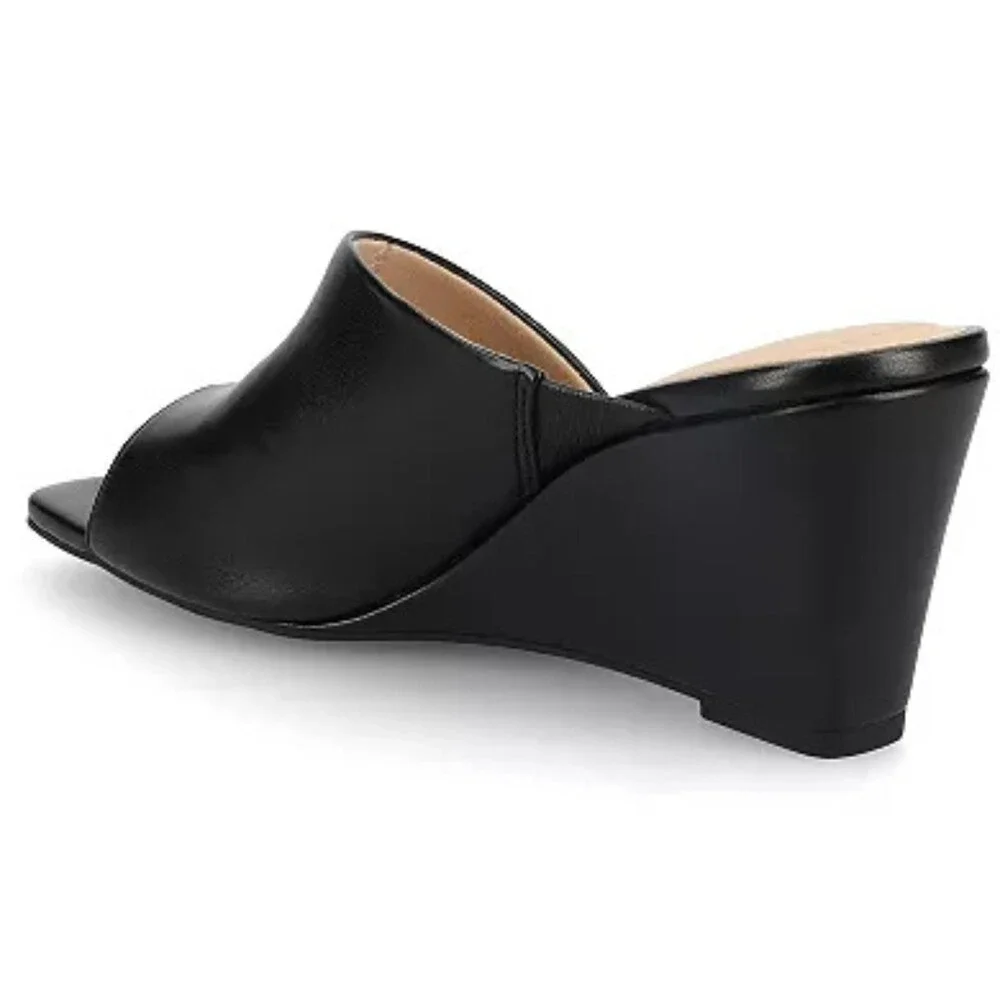 Journee Clementine Dress Sandal Women 6.5 Black Faux Leather Wedge Heel HTAT1436